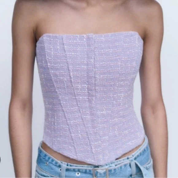Zara Tweed Corset Top and Skirt in Lilac Color - Picture 2 of 10